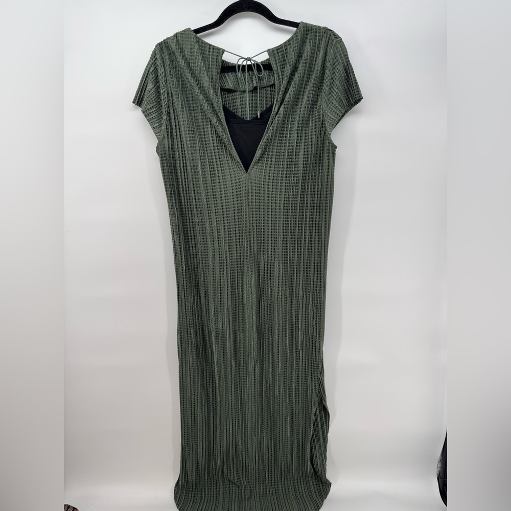 Sabina Musayev Anthropologie Textured Renaissance Green Maxi Dress Tie Closure - Picture 4 of 9